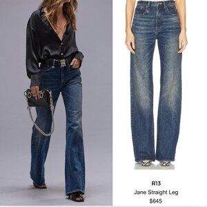 NEW R13 jane straight leg jean in mire stretch blue size 28 $695